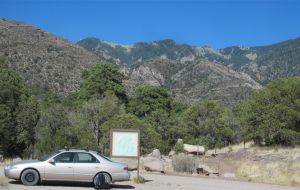 The mighty Camry, parked at trailhead below the Sierra Blanca Mountains crest